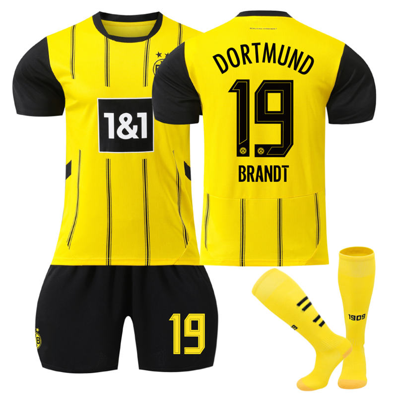 UONNO Dortmund Home BRANDT #19 Soccer Jersey for Kids Adult 3 Pcs Outfits