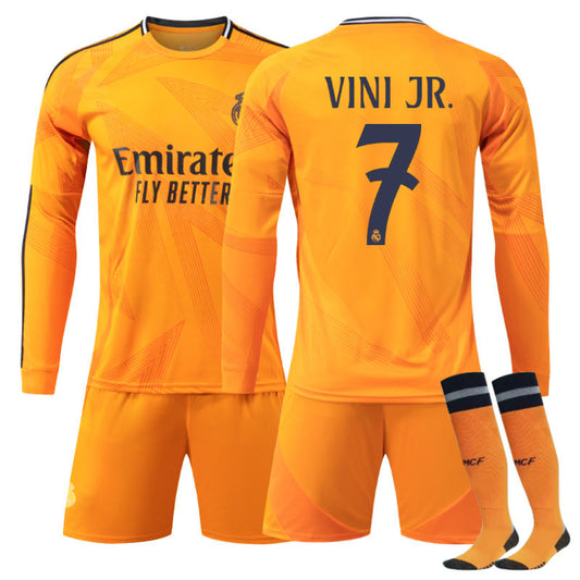 UONNO Real Madrid Away VINI JR. #7 Soccer Jersey Kids Adult 3Pcs Long Sleeve Outfits