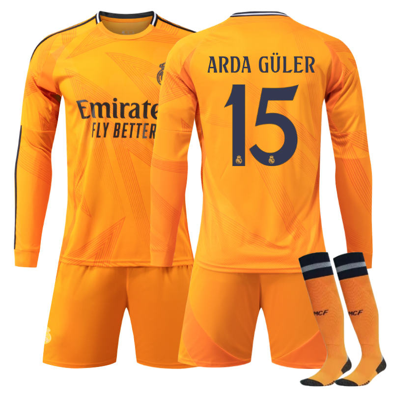 UONNO Real Madrid Away ARDA GULER #15 Soccer Jersey Kids Adult 3Pcs Long Sleeve Outfits