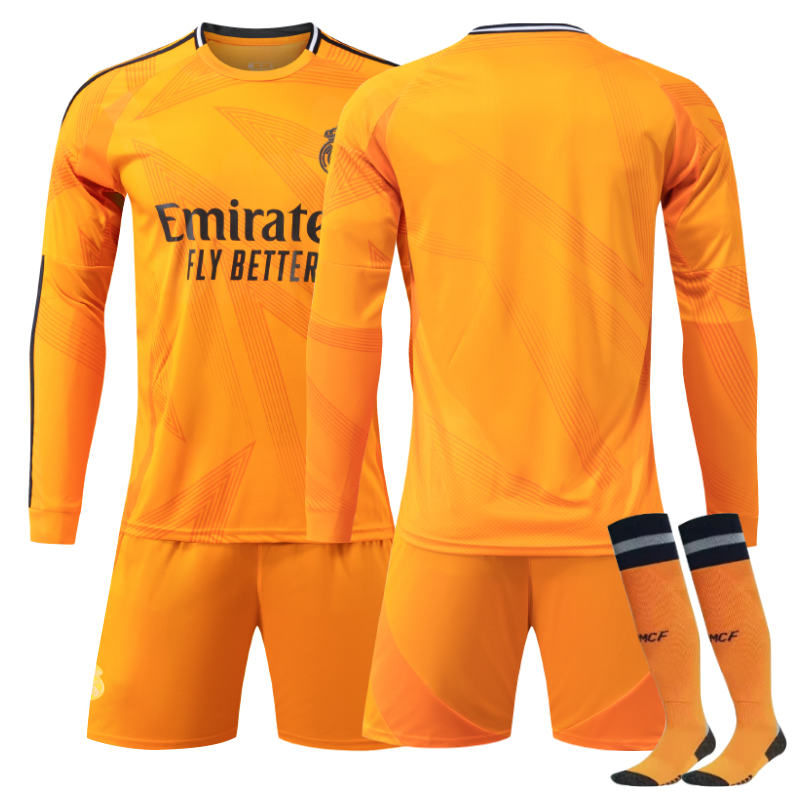 UONNO Real Madrid Away Soccer Jersey Kids Adult 3Pcs Long Sleeve Training Outfits