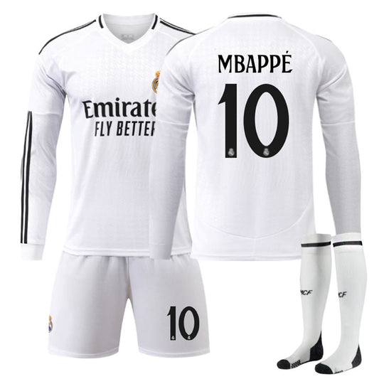 UONNO Real Madrid Home MBAPPE #10 Soccer Jersey Kids Adult 3Pcs Long Sleeve Outfits