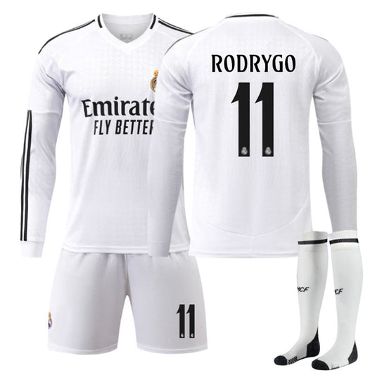 UONNO Real Madrid Home RODRYGO #11 Soccer Jersey Kids Adult 3Pcs Long Sleeve Outfits