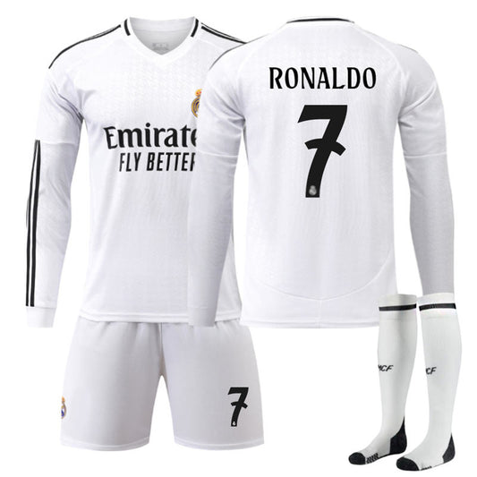 UONNO Real Madrid Home RONALDO #7 Soccer Jersey Kids Adult 3Pcs Long Sleeve Outfits