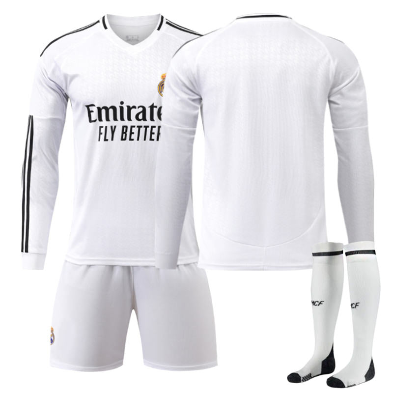 UONNO Real Madrid Home Soccer Jersey Kids Adult 3Pcs Long Sleeve Training Outfits