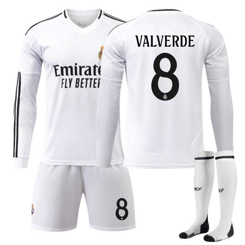 UONNO Real Madrid Home VALVERDE #8 Soccer Jersey Kids Adult 3Pcs Long Sleeve Outfits