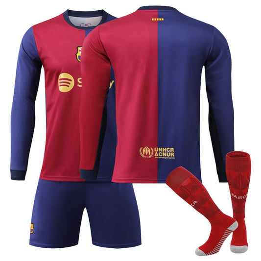 UONNO Barcelona Home Soccer Jersey Kids Adult 3Pcs Long Sleeve Training Outfits