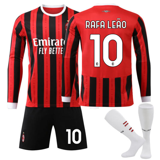 UONNO AC Milan Home RAFA LEAO #10 Soccer Jersey Kids Adult 3Pcs Long Sleeve Outfits