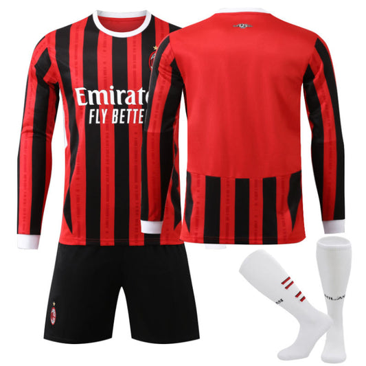 UONNO AC Milan Home Soccer Jersey Kids Adult 3Pcs Long Sleeve Training Outfits