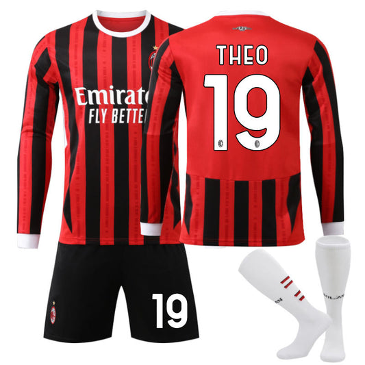 UONNO AC Milan Home THEO #19 Soccer Jersey Kids Adult 3Pcs Long Sleeve Outfits