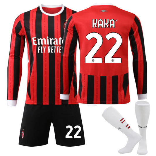 UONNO AC Milan Home KAKA #22 Soccer Jersey Kids Adult 3Pcs Long Sleeve Outfits