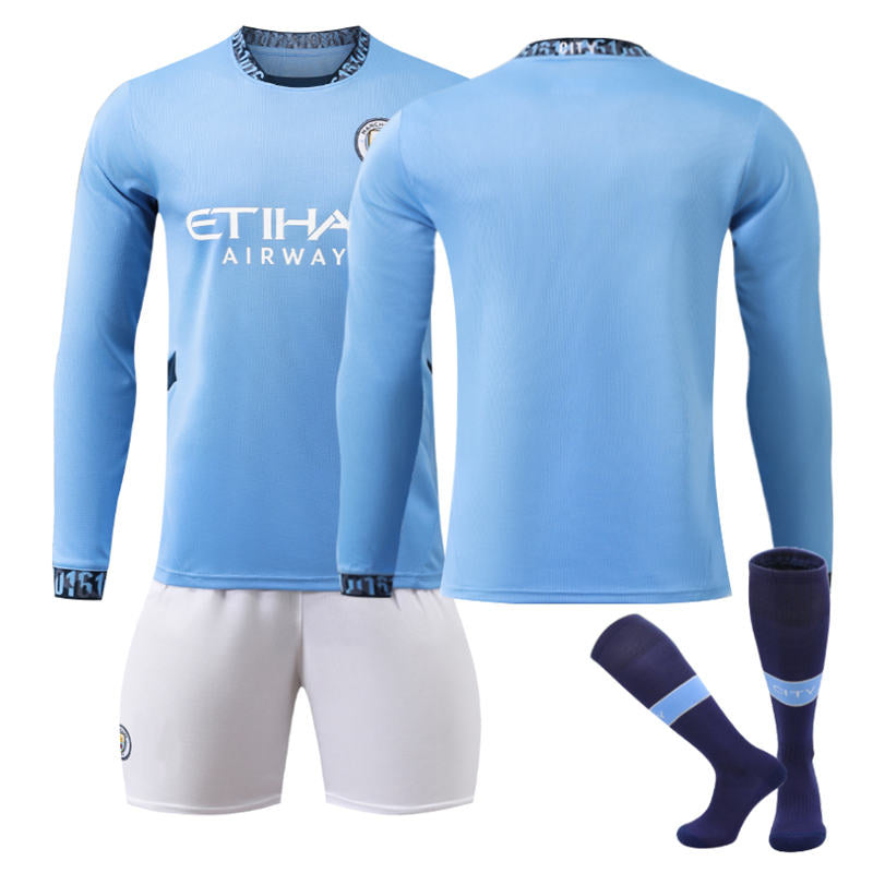 UONNO Manchester City Home Soccer Jersey Kids Adult 3Pcs Long Sleeve Outfits