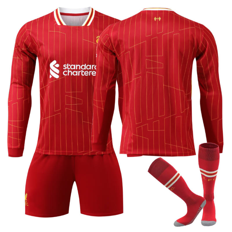 UONNO Liverpool Home Soccer Jersey Kids Adult 3Pcs Long Sleeve Training Outfits