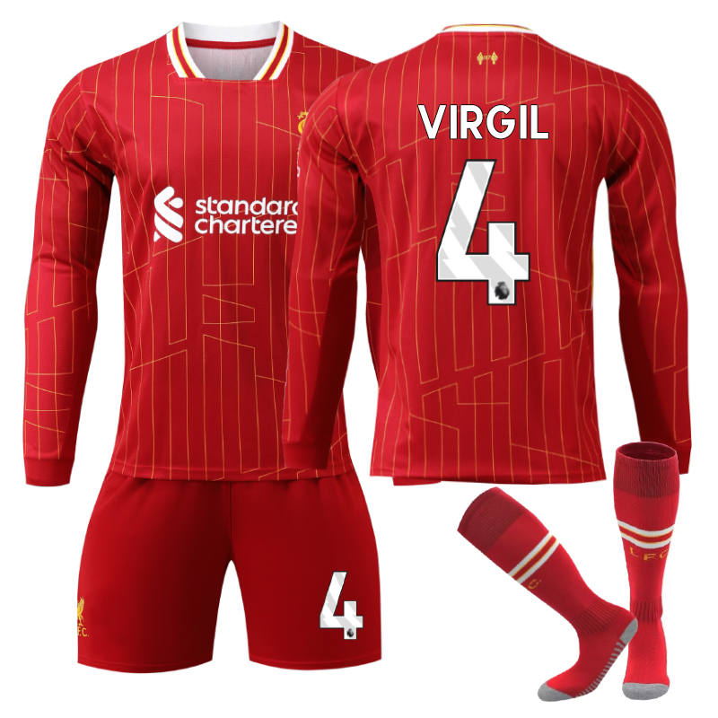 UONNO Liverpool Home VIRGIL #4 Soccer Jersey Kids Adult 3Pcs Long Sleeve Outfits