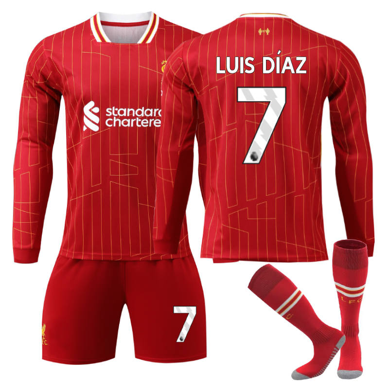 UONNO Liverpool Home LUIS DIAZ #7 Soccer Jersey Kids Adult 3Pcs Long Sleeve Outfits