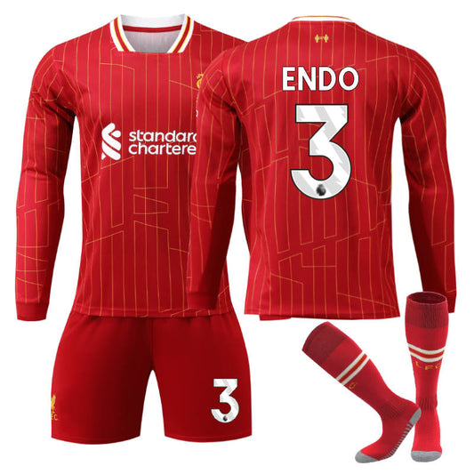 UONNO Liverpool Home ENDO #3 Soccer Jersey Kids Adult 3Pcs Long Sleeve Outfits