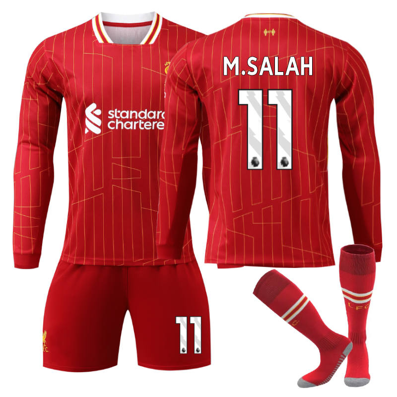 UONNO Liverpool Home M.SALAH #11 Soccer Jersey Kids Adult 3Pcs Long Sleeve Outfits